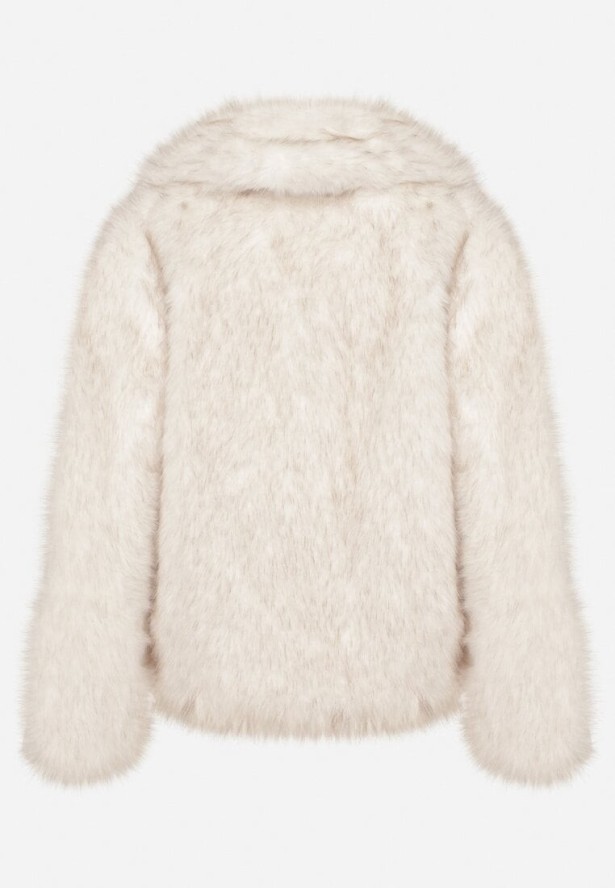 Beżowa Kurtka Futerko z Ozdobnym Kołnierzem Devrenna