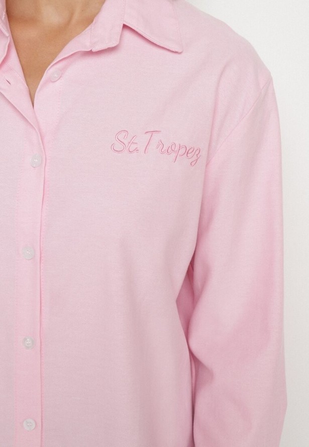 Różowa Koszula z Bawełną i Ozdobnym Napisem Firriva