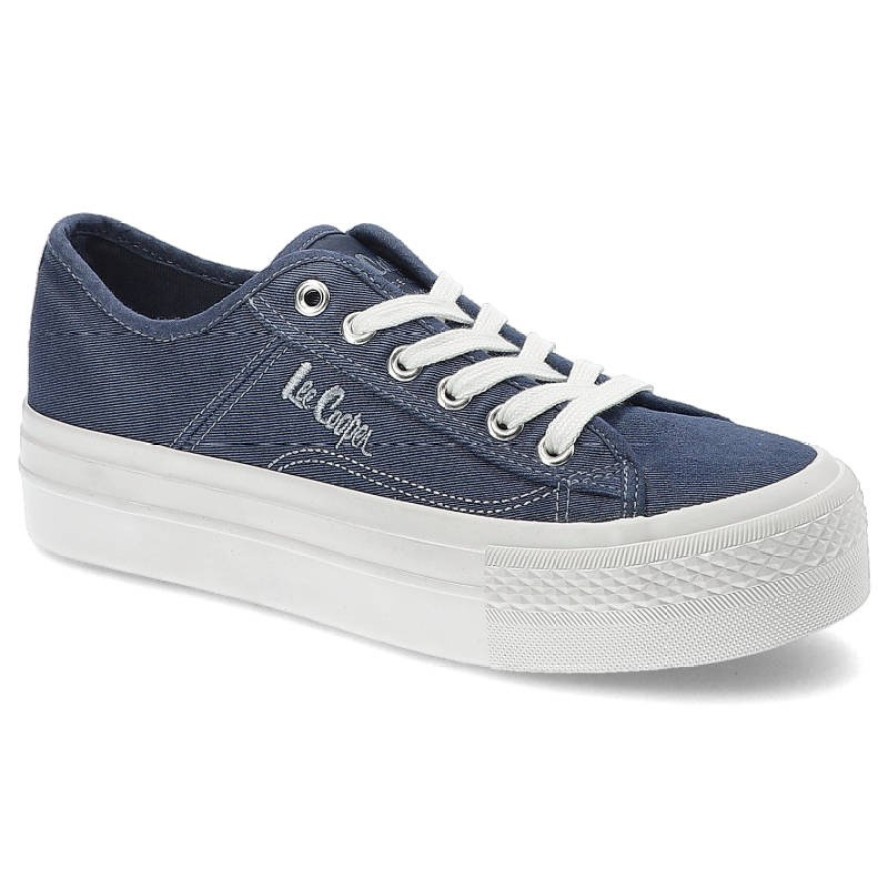 Trampki damskie Lee Cooper, tekstylna cholewka o lekkiej i trwałej konstrukcji klasyczne sznurowanie gumowa podeszwa, granatowe, LCW-22-31-0888L
