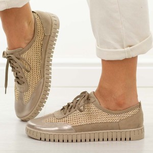 Złote safari skórzane Polskie półbuty damskie Deoni D653