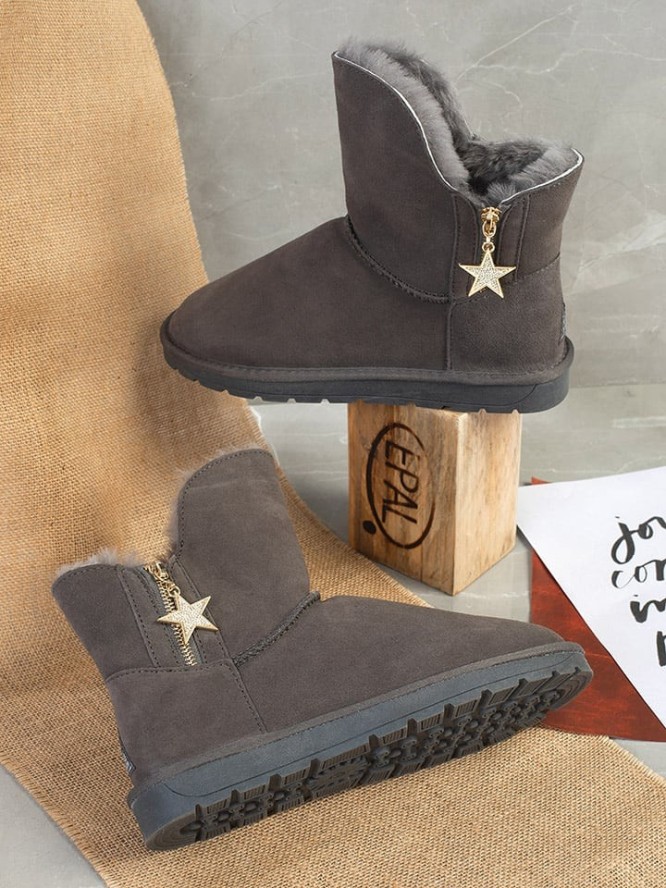 NICEBAY Skórzane botki zimowe "Pompon" w kolorze antracytowym rozmiar: 36