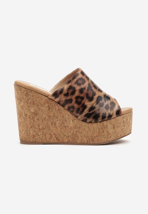 Panterkowe Klapki Typu Drewniaki na Koturnie Isidiva