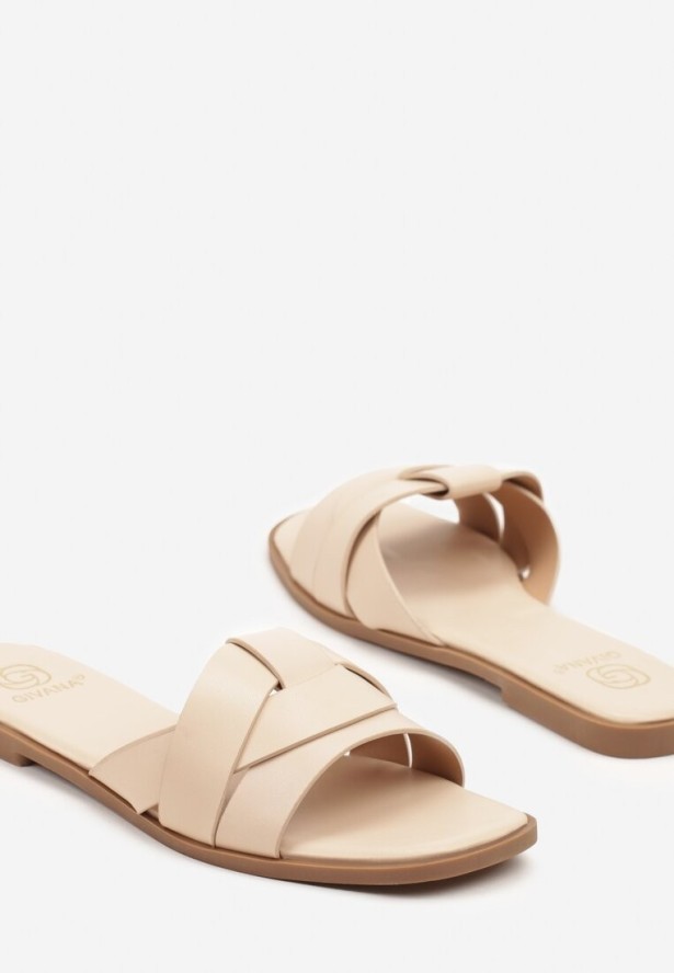 Beżowe Klapki z Ozdobnie Przeplecionymi Paskami Davianne