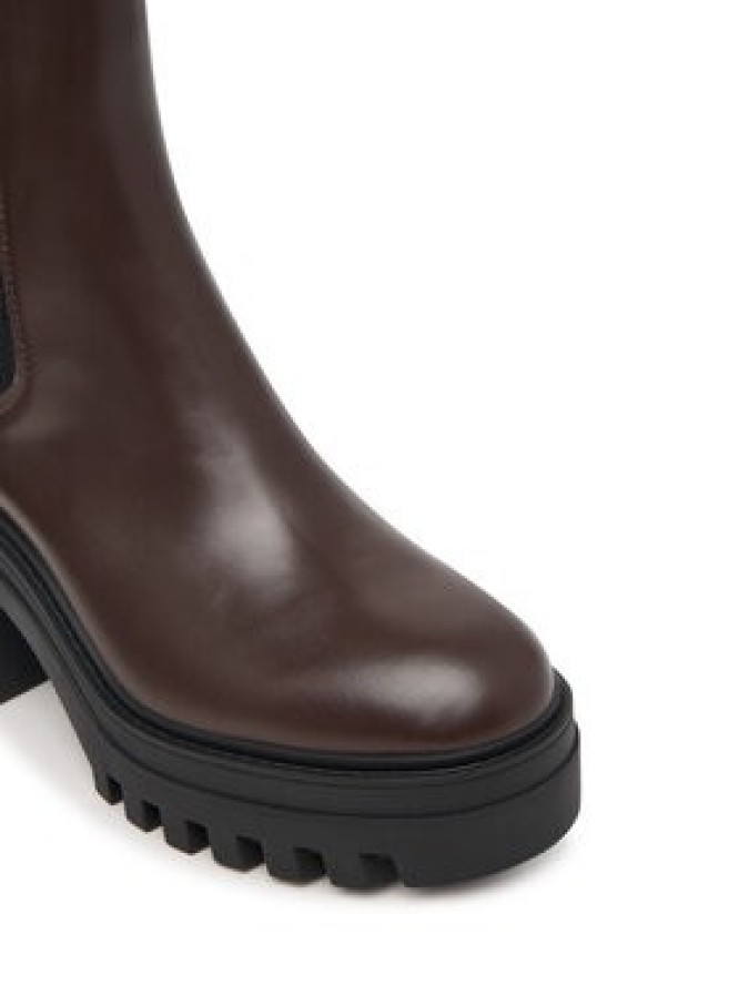 Calvin Klein Botki Chunky Heeled Chelsea Lth YW0YW01547 Brązowy ciemny