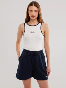 Koszulka damska slim na ramiączkach z kontrastowym wykoŅczeniem biała Arisa 100