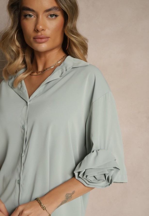 Jasnozielona Koszula Ozdobiona Kwiatami 3DTenisela