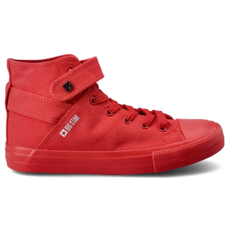 Trampki damskie Big Star, materiałowa sznurowana cholewka na klasycznym płaskim gumowym spodzie, czerwone, FF274580