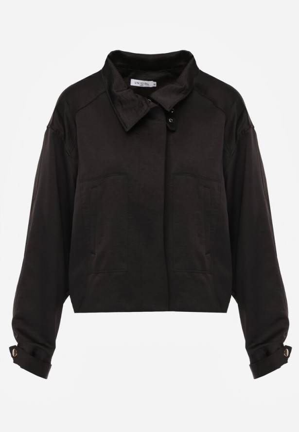 Czarna Kurtka Bomberka Oversize z Regulowanymi Mankietami Lann