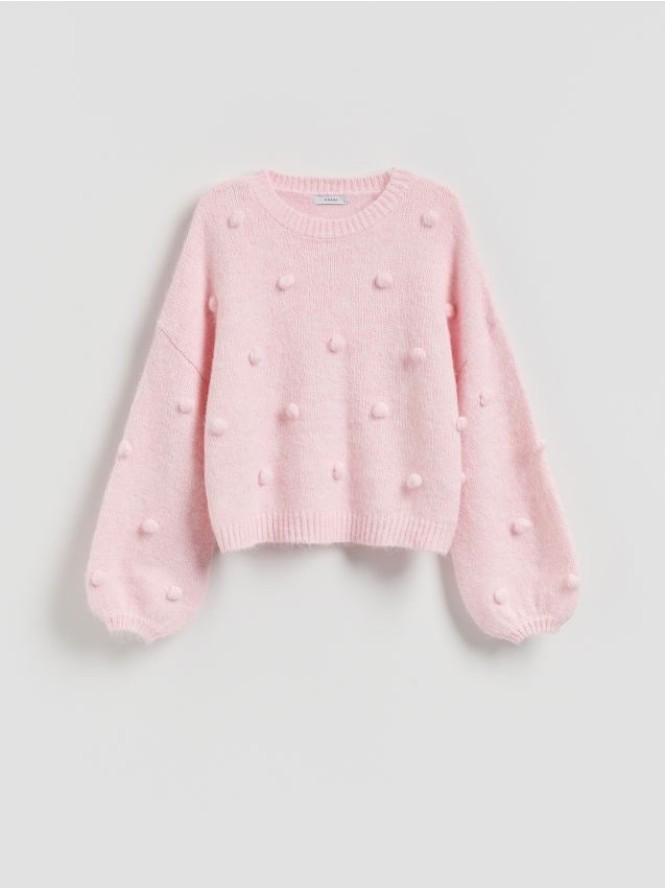 Sweter z ozdobnymi aplikacjami - różowy