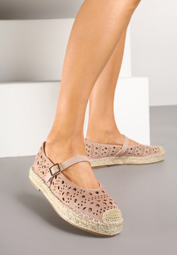Różowe Ażurowe Espadryle na Płaskiej Podeszwie z Plecionką Aravithra