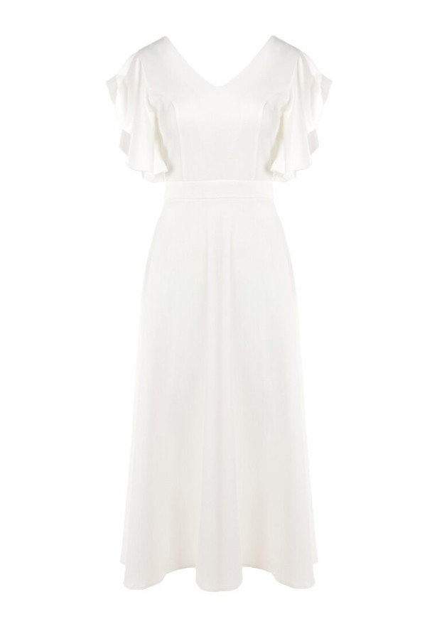 Biała Rozkloszowana Sukienka Zdobiona Falbanami Emilienne