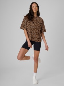 4F Legginsy krótkie z prążkowanej dzianiny damskie - czarne M/L