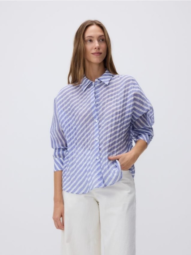 Wzorzysta koszula z wiskozą - granatowy