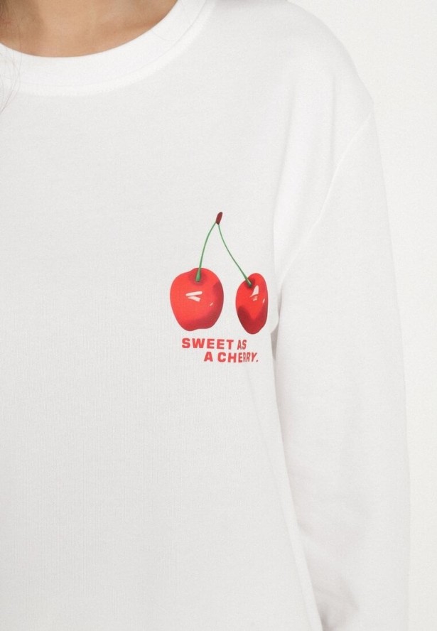 Biała Bawełniana Bluza z Nadrukiem z Wiśniami Lilzeki