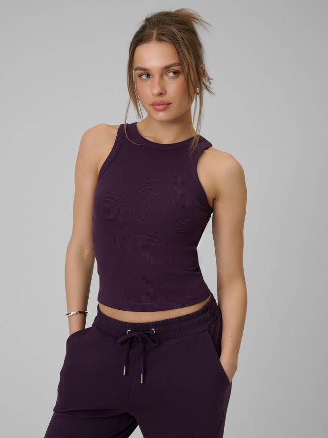 4F Top slim z prążkowanej dzianiny damski - fioletowy M