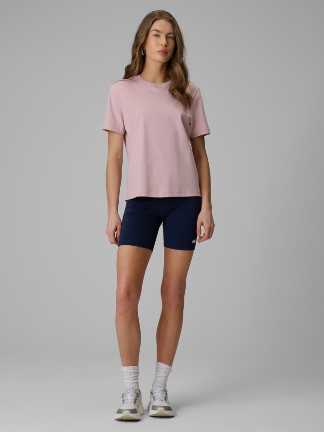 4F T-shirt regular gładki damski - różowy XL