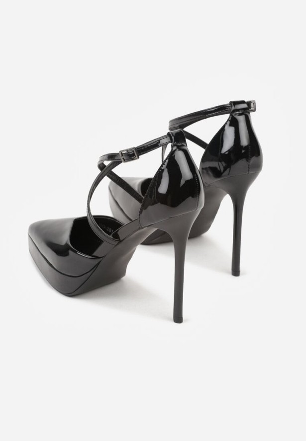 Czarne Szpilki z Paseczkami i Ozdobną Platformą Misterisa