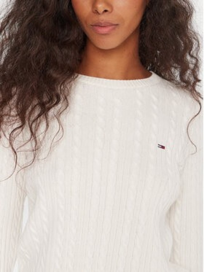 Tommy Jeans Sweter Cable Essential DW0DW22165 Biały Regular Fit