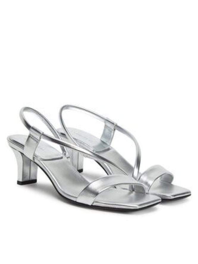 Calvin Klein Sandały Heel Sandal 50 Squared Metallic HW0HW02560 Srebrny
