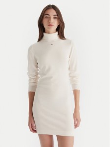 Tommy Jeans Sukienka dzianinowa Ess DW0DW21958 Écru Slim Fit