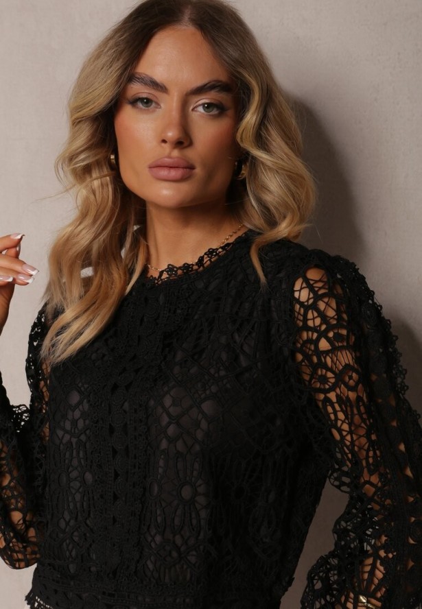 Czarna Bluzka Koronkowa Nohames