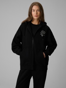 4F Bluza dresowa loose z kapturem damska - czarna S