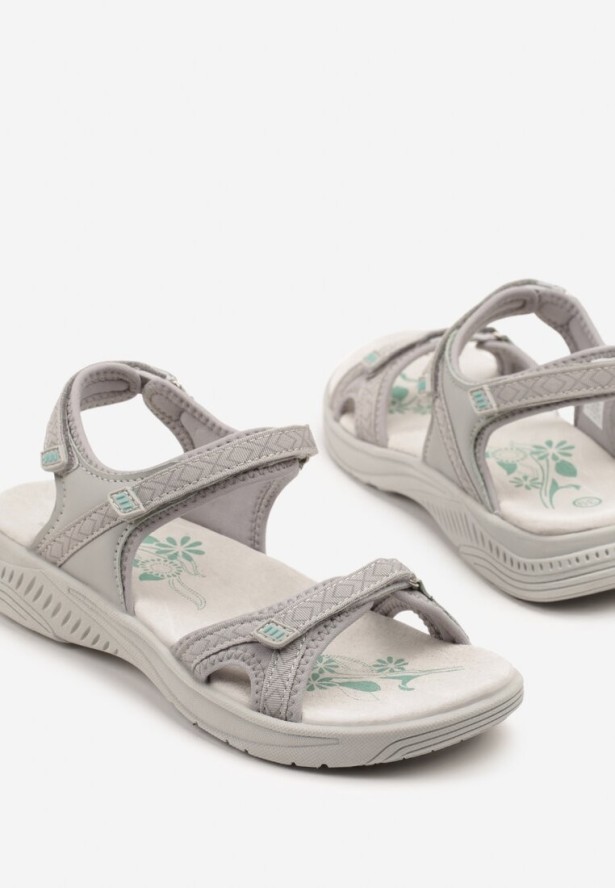 Szare Sandały w Sportowym Stylu ze Skórzaną Wkładką Sadele