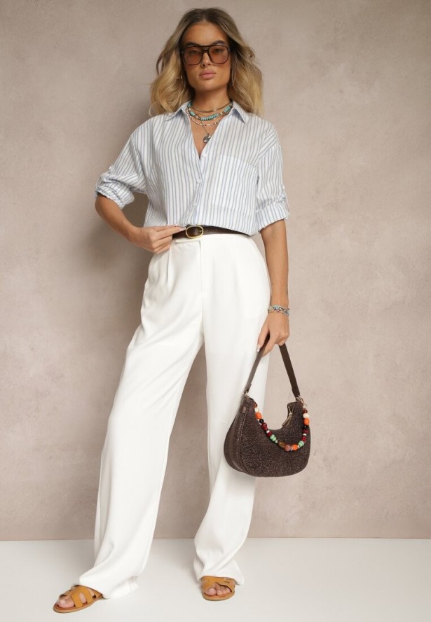 Niebieska Bawełniana Koszula w Podłużne Paski Toliriana