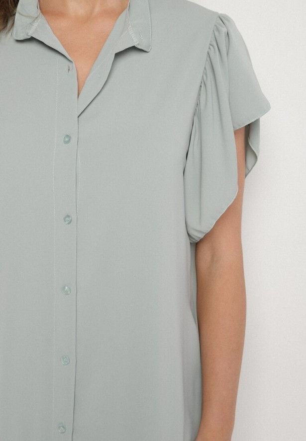 Jasnozielona Sukienka Koszulowa z Guzikami i Falbankami Tenalena
