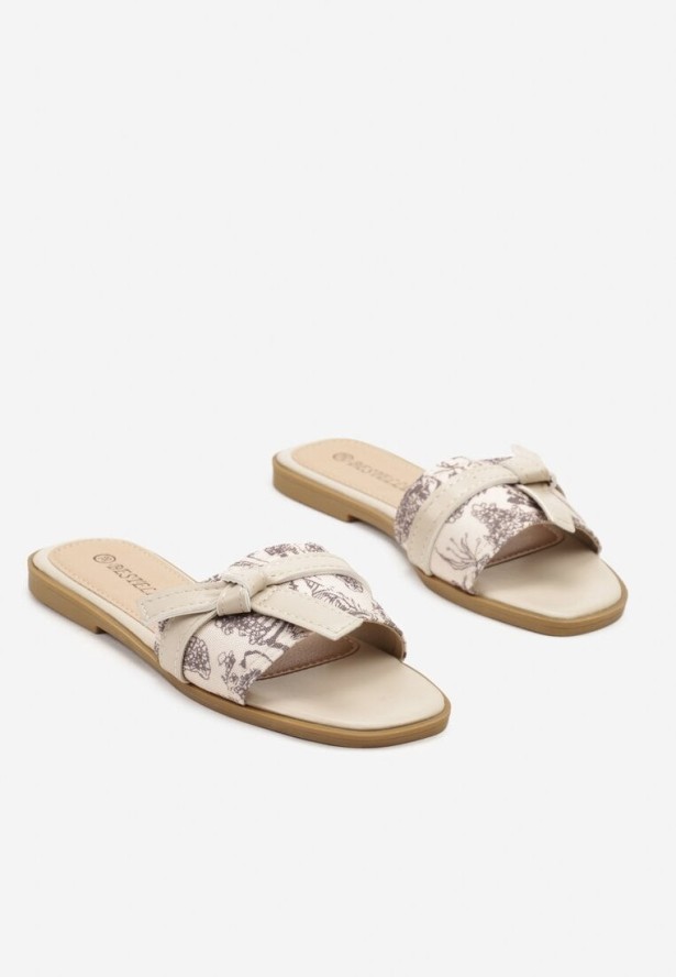 Beżowe Klapki z Plecioną Cholewką i Ozdobnym Paskiem Sarseli