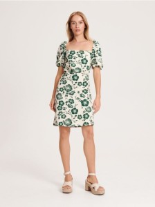 Sukienka z bufiastymi rękawami - beżowy