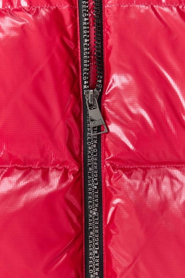 KARL LAGERFELD Czerwona damska kurtka Hooded Down Jacket, Rozmiar M