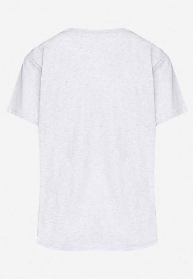 Jasnoszary T-shirt z Bawełny Ozdobiony Cekinami i Cyrkoniami Camiren