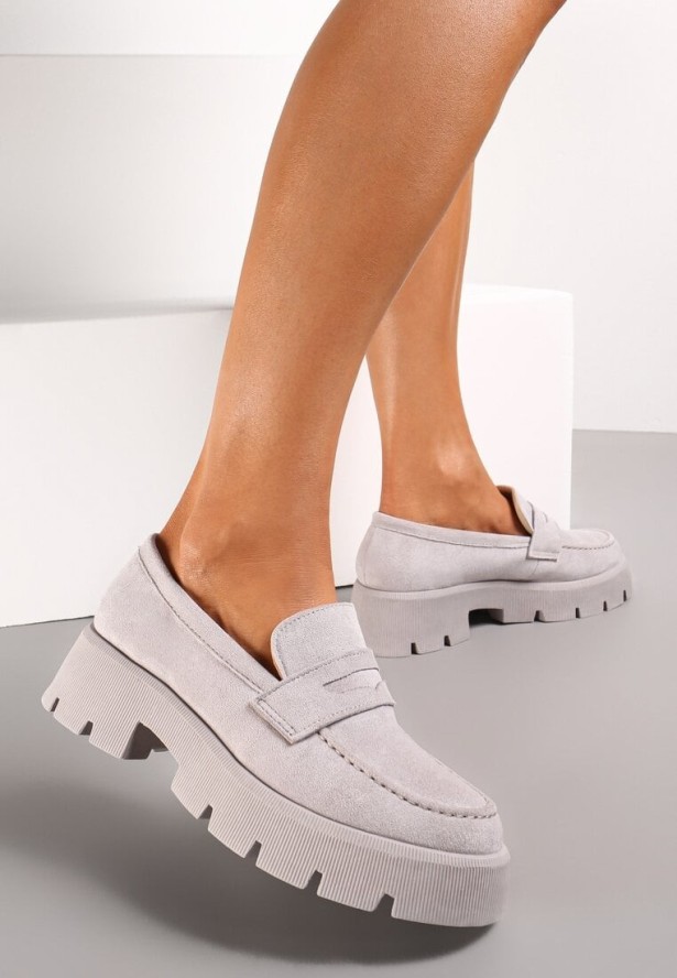 Szare Mokasyny na Grubej Podeszwie Samil