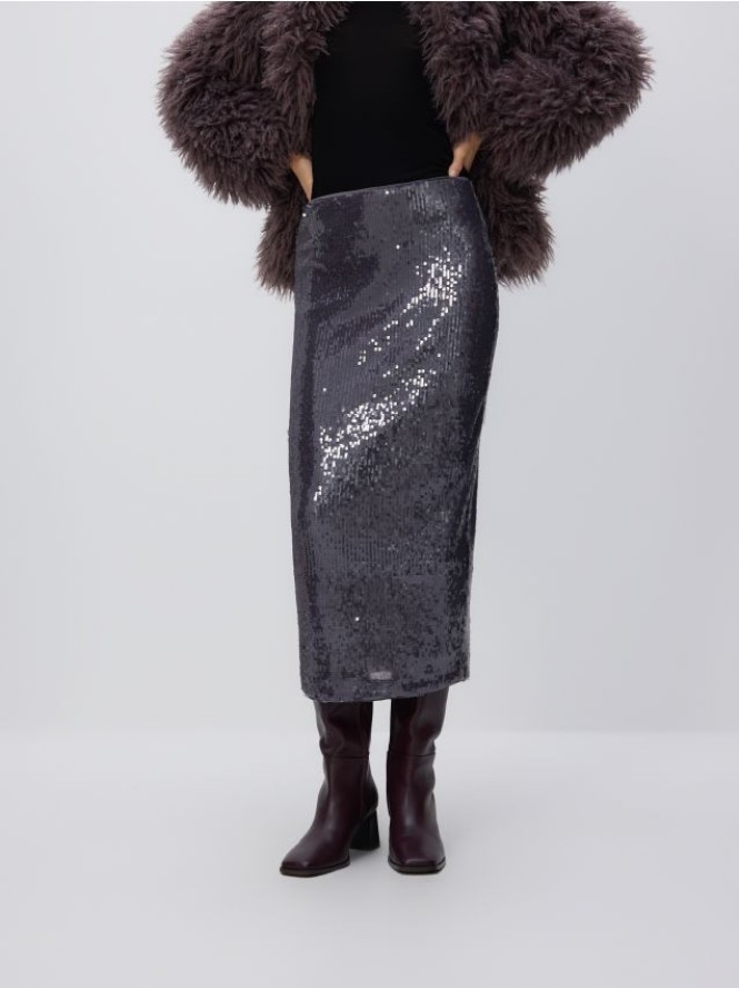 Spódnica midi z cekinami - ciemnofioletowy