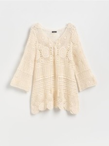 Dzianinowa narzutka plażowa - kremowy