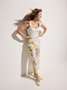 Wzorzyste spodnie z lnem - wielobarwny