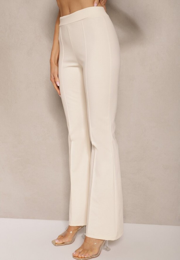 Beżowy Komplet Top Bandeau z Baskinką i Spodnie o Kroju Flare Vilkio