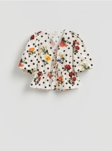 Wzorzysta bluzka z wiązaniami - wielobarwny