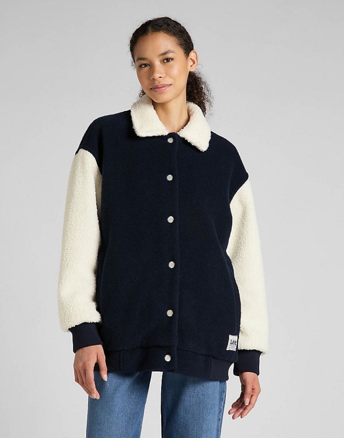 LEE ELONGATED VARSITY JACKET DAMSKA KURTKA PRZEJŚCIOWA SHERPA NAVY L55IEX35 112320682