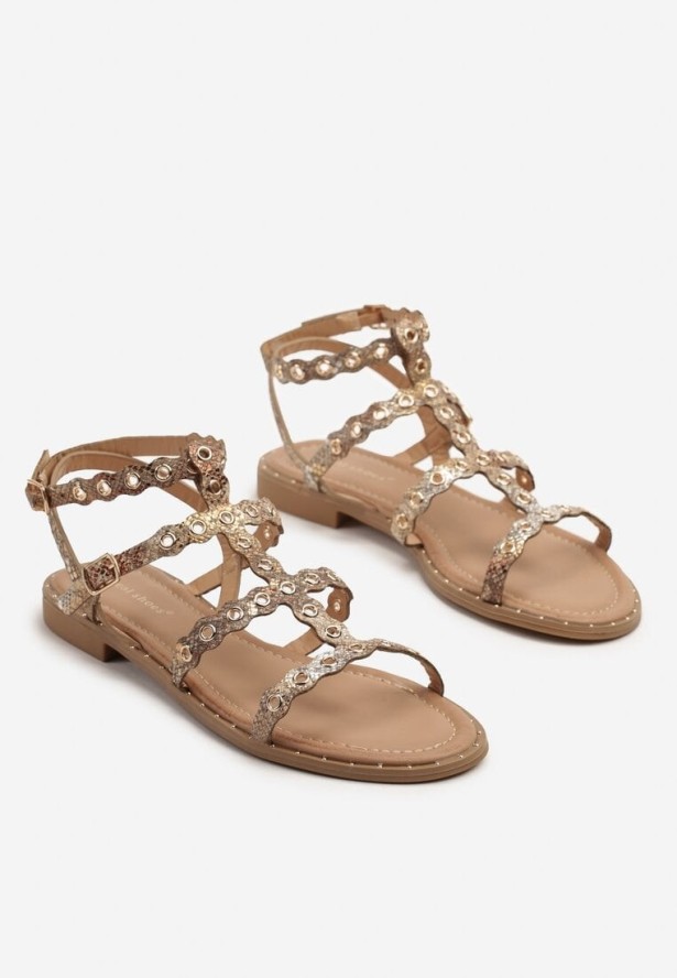 Złote Wężowe Sandały w Stylu Gladiatorek z Nitami Divonne