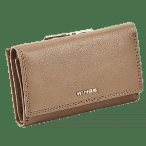 Damski portfel skórzany WINGS z ochroną RFID o pojemnym wnętrzu BEIGE