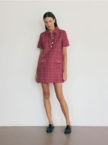 Tweedowa sukienka mini - fioletowy