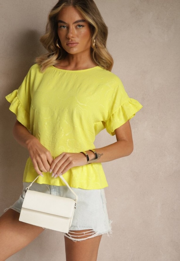 Żółta Bluzka Oversize Ozdobiona Falbanami Liriele