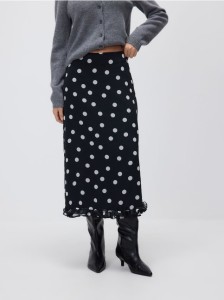 Spódnica midi w groszki - czarny