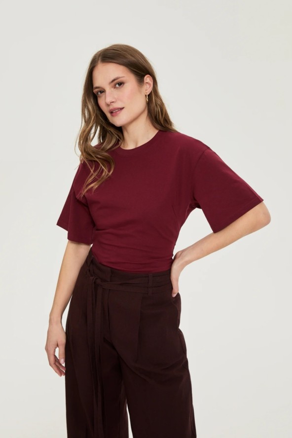 T-shirt z szerokimi rękawami burgunowy