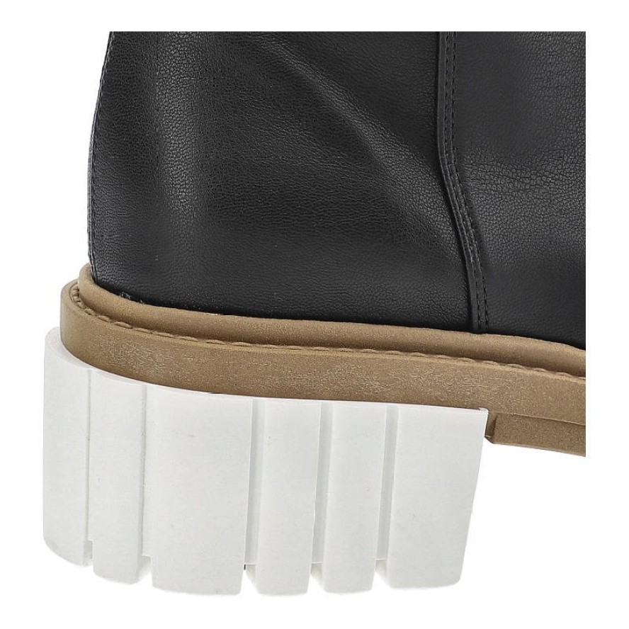 Kozaki damskie Chebello, skóra ekologiczna z filcową wkładką z wysoką dopasowaną cholewką masywną podeszwą z wyraźnym profilem oraz stabilnym obcasem