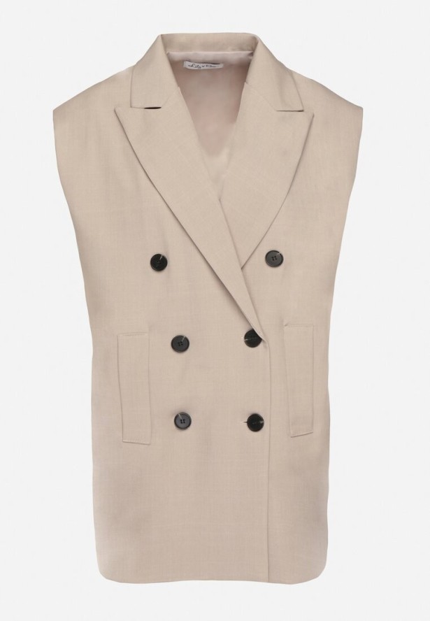 Beżowa Kamizelka Garniturowa z Usztywnionymi Ramionami Ellavessa
