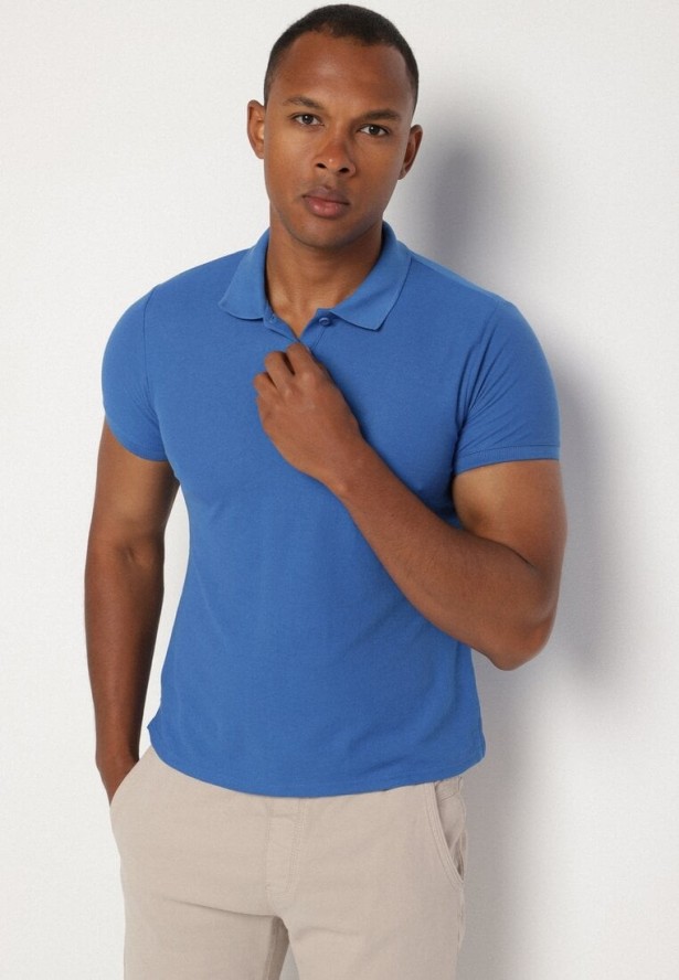 Niebieski T-shirt Polo z Bawełną Fodelira