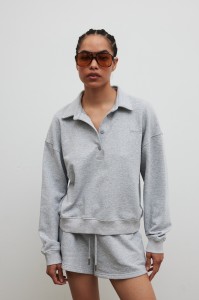 Bluza damska z kołnierzem w kolorze GREY MELANGE - EXPLORE-S/M